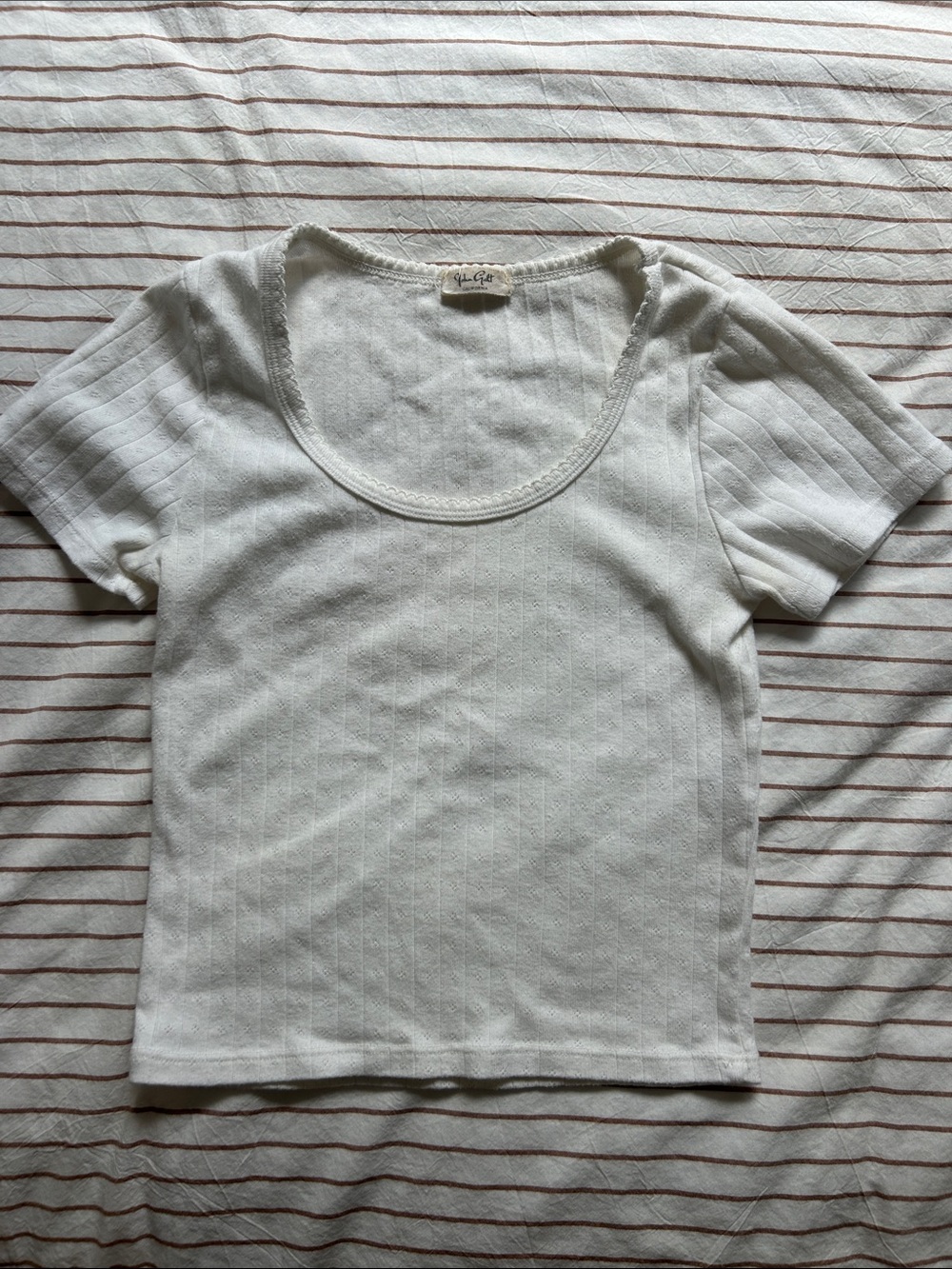 John Galt White Pointelle Baby Tee XS